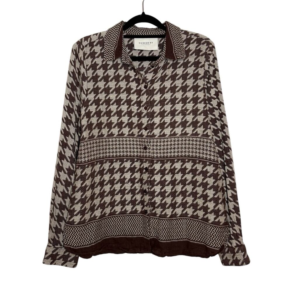 Summery Copenhagen Brown Beige Houndstooth Cotton Knit Casual Louise Shirt Small